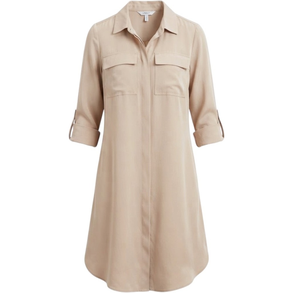 Nine West Womens Tan Beige Long Sleeve Belted Midi Shirt Dress Small NWT